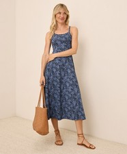 Pact Women's Fit Flare Midi Dress Medium Regular Midnight Garden