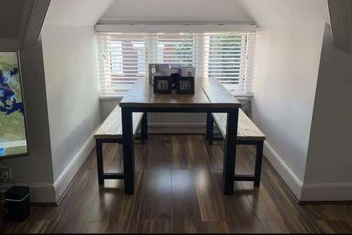 Industrial Dining Set Table & 2 Benches 160cm Steel And Reclaimed Wood 8 Seater - Picture 3 of 12