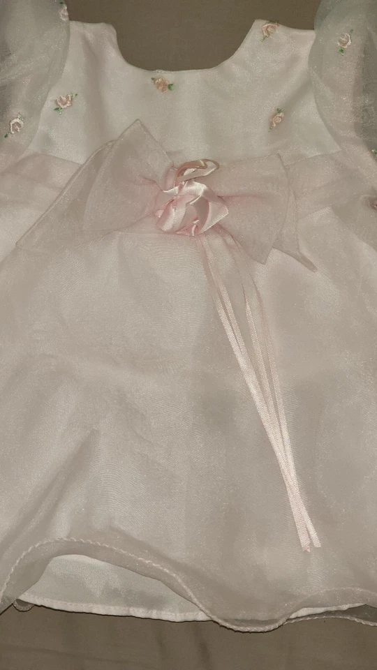 Vestido Jessica Ann Formal Tul Rosa Volantes Bordado Flores Mangas Abullonadas 3-6M Foto 4 de 4