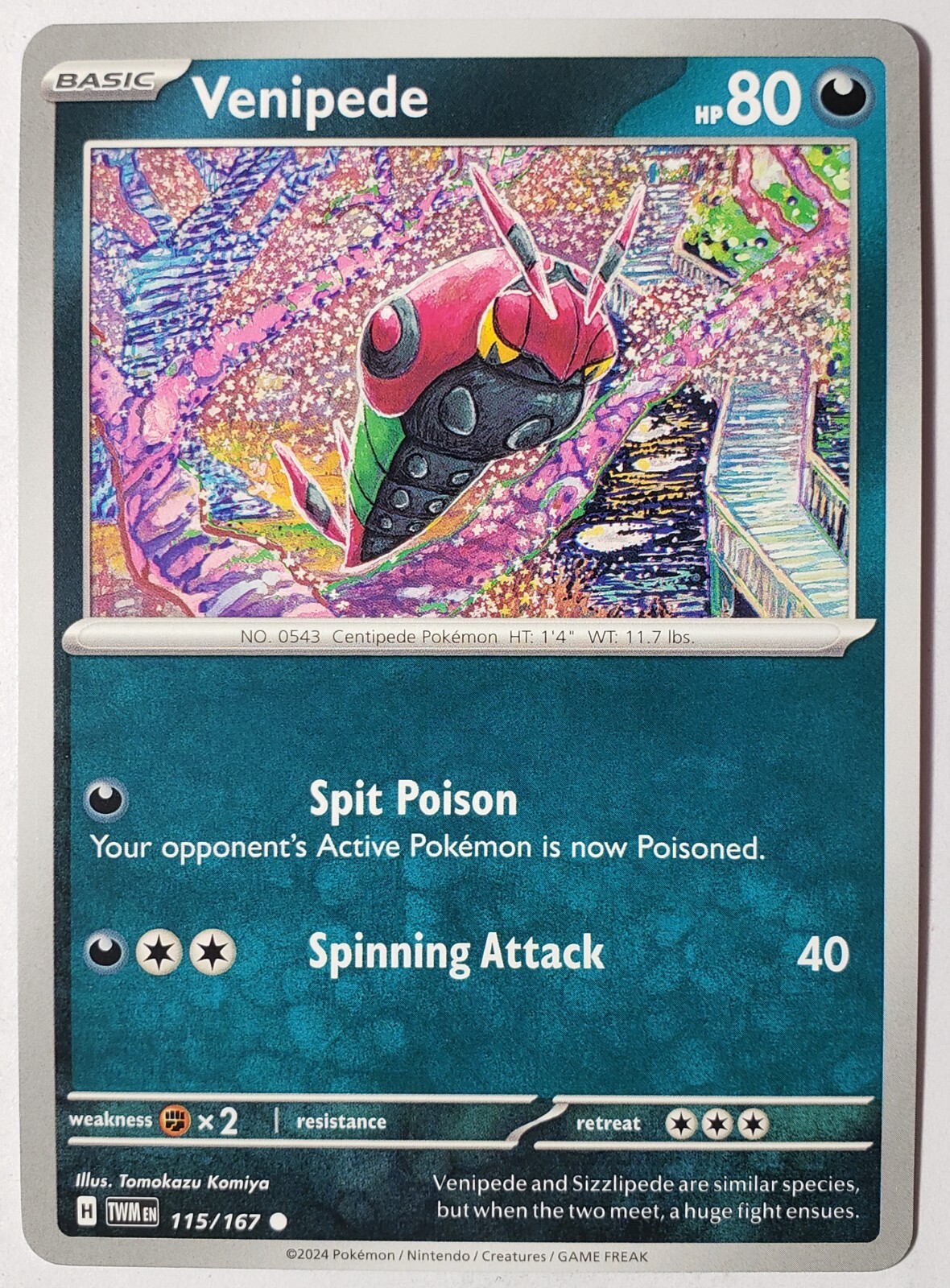Venipede 115/167 NM / M - Twilight Masquerade Pokemon Card - Tomokazu Komiya Art