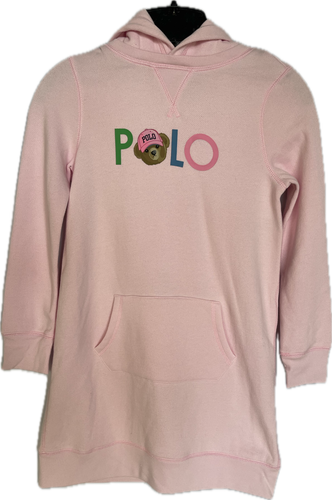 Polo Ralph Lauren Girls Fleece Hoodie Bear Logo Dress Pink Size M (8-10) - Picture 1 of 5