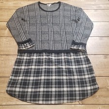 SOFT JOIE Sweater Dress Size L Black & White Mixed Media Dinay Faux Layering EUC