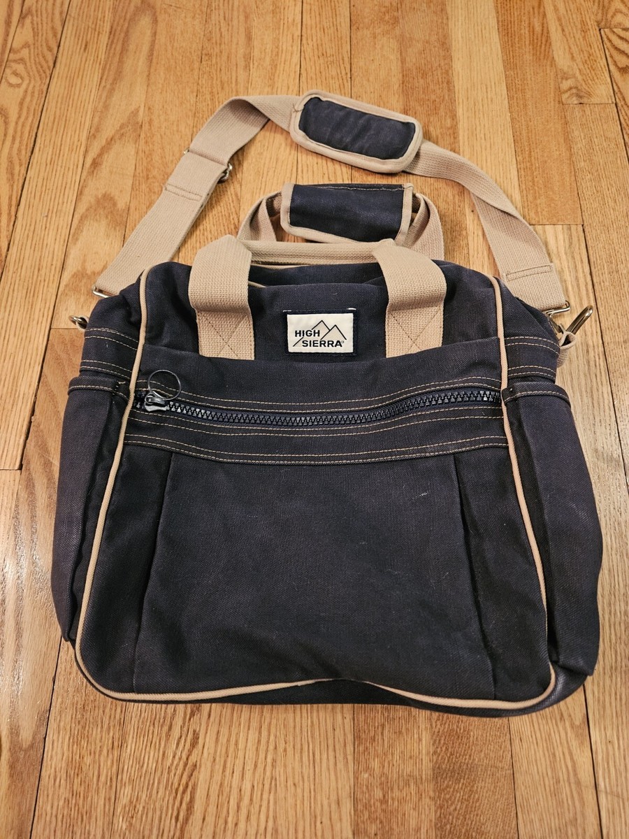 【ヴィンテージ】80sHIGH SIERRA CANVAS TOTE BAG Vintage High Sierra Canvas Carry On Bag - Navy Blue w/Tan