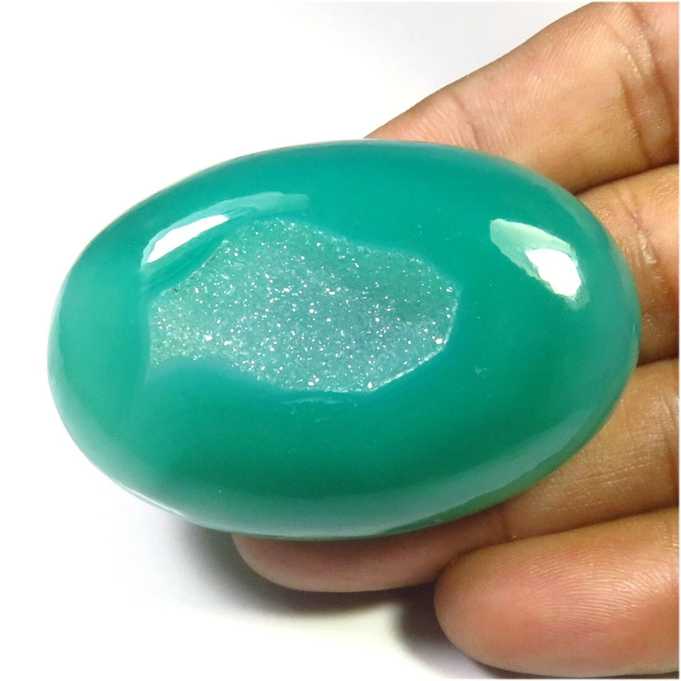 Natural Onyx Agate Geode Oval Gems 54x36 mm Green Onyx Druzy Cabs Loose OND-1513 - Image 2 of 4