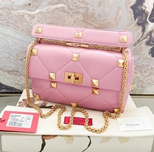 Valentino Large Roman Stud Nappa Pink Leather Shoulder Chain Bag