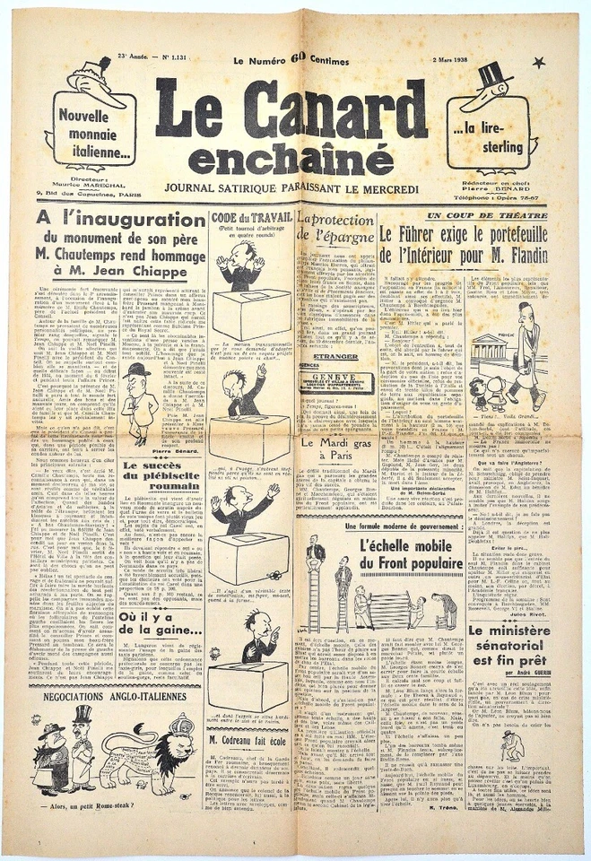 Le CANARD ENCHAINE numero 1131 - 2/03/1938 - Photo 1/1