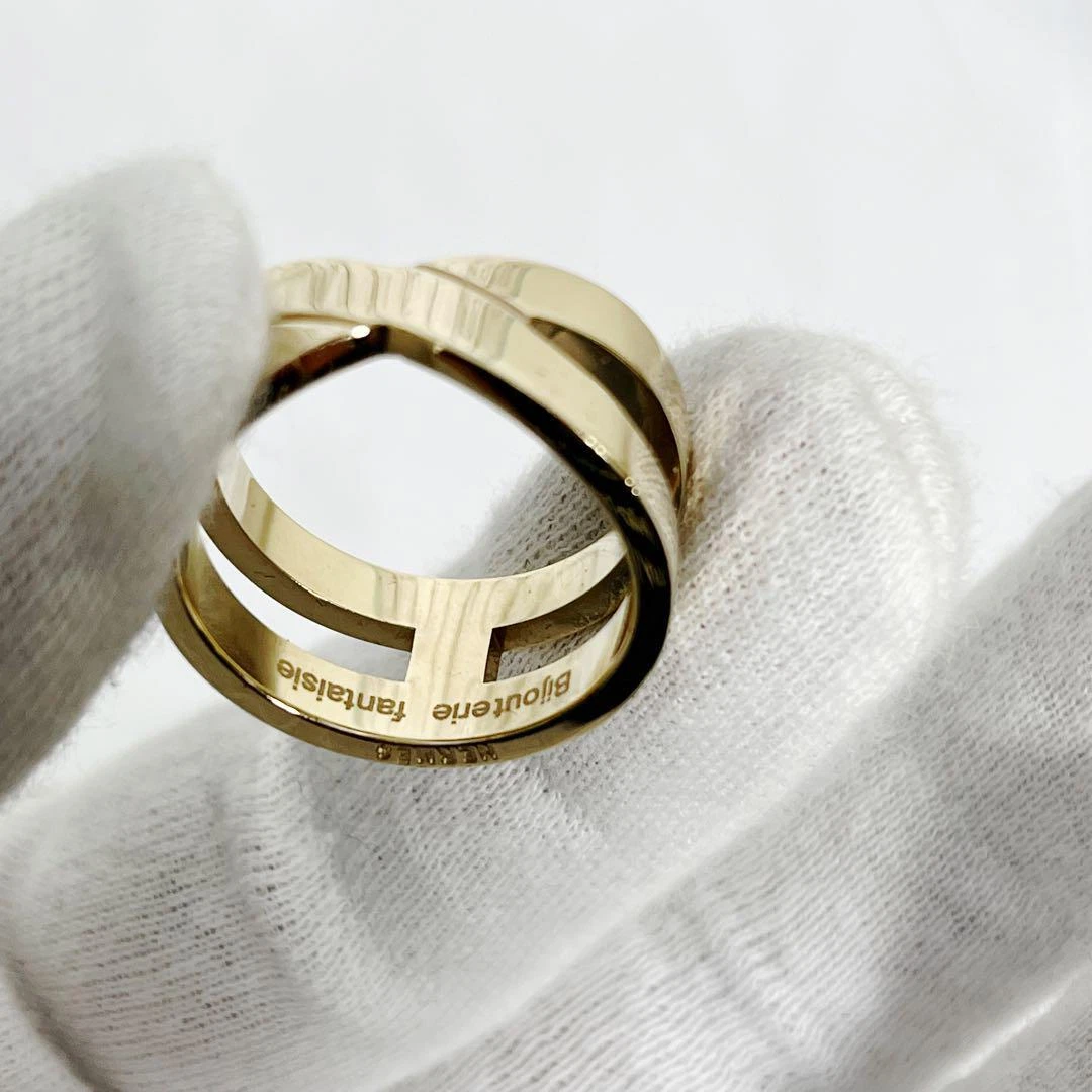 HERMES Ruban Scarf Ring Gold 2.5cm x 1.2cm Used Japan