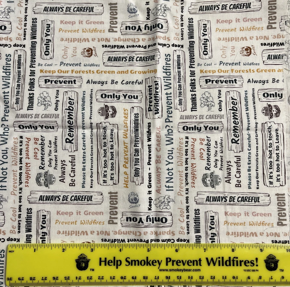 SMOKEY THE BEAR Cotton Quilt fabric 2019 Riley Blake Cream Park Signs Text 26x44 - Image 2 of 3