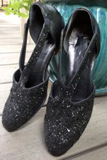 Coast Black Sparkle, Glitter Ballroom Dance Shoes, Sequined Flats "April" 5.5 M