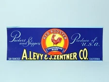 Vintage Red Rooster A. Levy & Zentner Co. California USA Crate Box Label