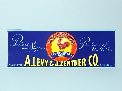 Vintage Roter Hahn A. Levy & Zentner Co. California USA Crate Box Label