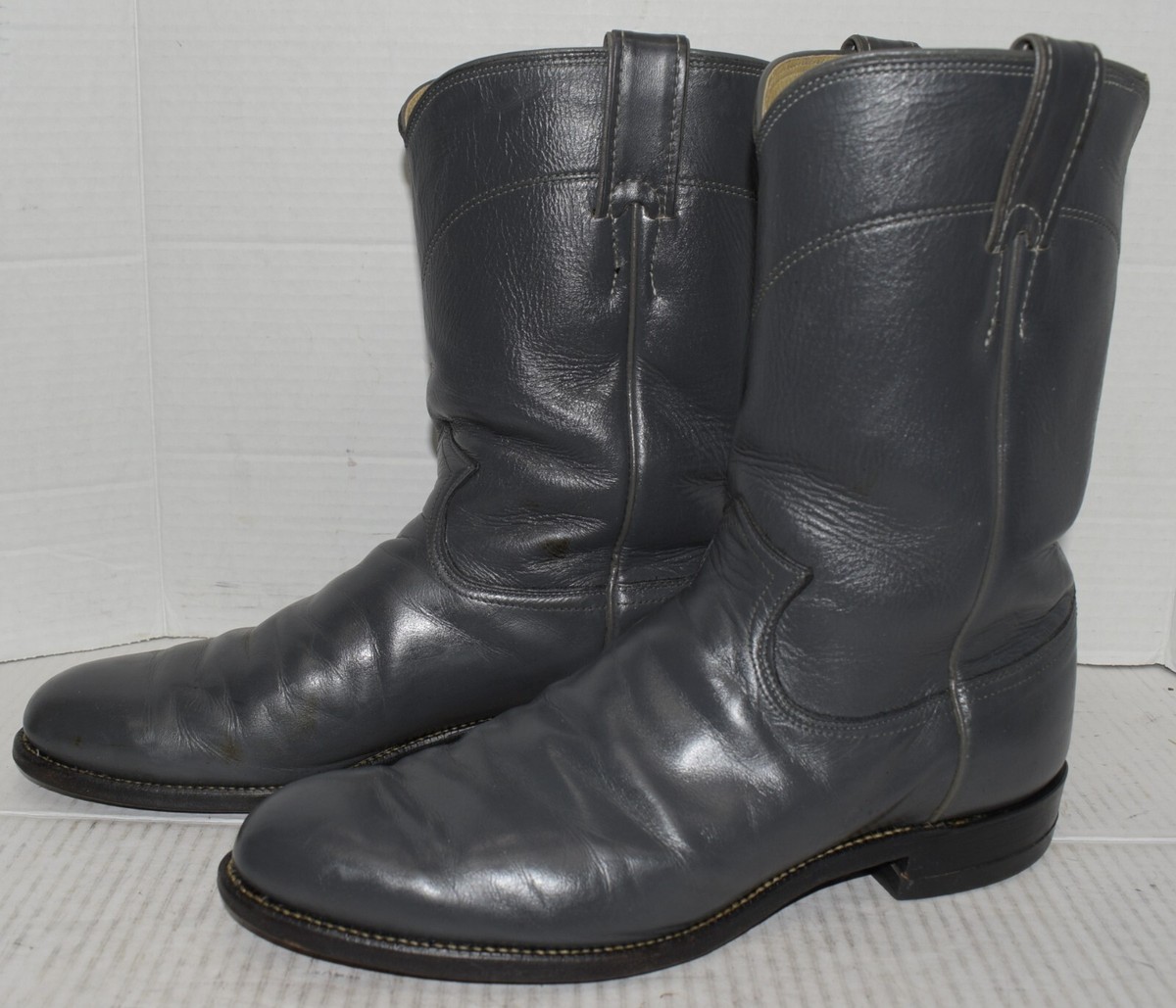JUSTIN BOOTS Men\'s Cowboy Leather Boots 9 D Style 3025 Gray Made In USA Justin Mens Size 9 D Gray Leather Cowboy Western Boots | eBay main image 4