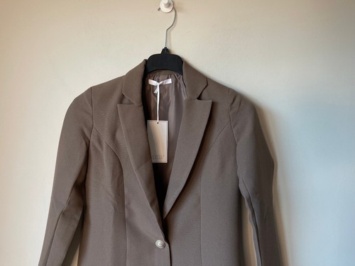 Michelle Keegan Blazer Jacket Taupe Grey Single Breasted Longline UK 12 - BNWT - Picture 2 of 9