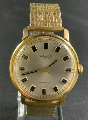 Antike Herren Armbanduhr Bifora Automatic 21 Jewels Rowi Fixo Flex Armband ~1960