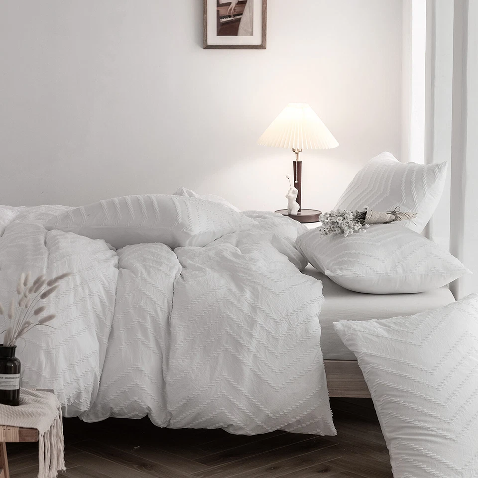 Juego de edredón 3 piezas funda nórdica boho blanca acolchada tamaño king elegante ropa de cama Foto 3 de 4