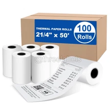 100 Rolls Thermal Paper Receipt Rolls 2-1/4" x 50' White POS Cash Register Tape