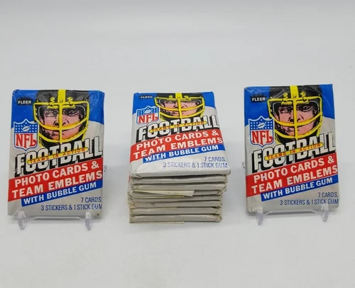 1984 Fleer NFL Football Teams in Action 7 Cards 3 Logo Stickers 10 Wax Pack Lot