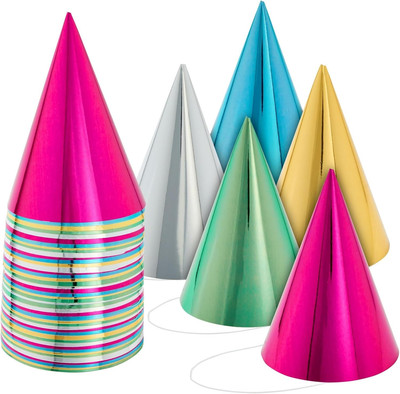 BLUE PANDA 50 Pack Birthday Party Cone Hats for Kids and Adults, Bulk Set in 5 C