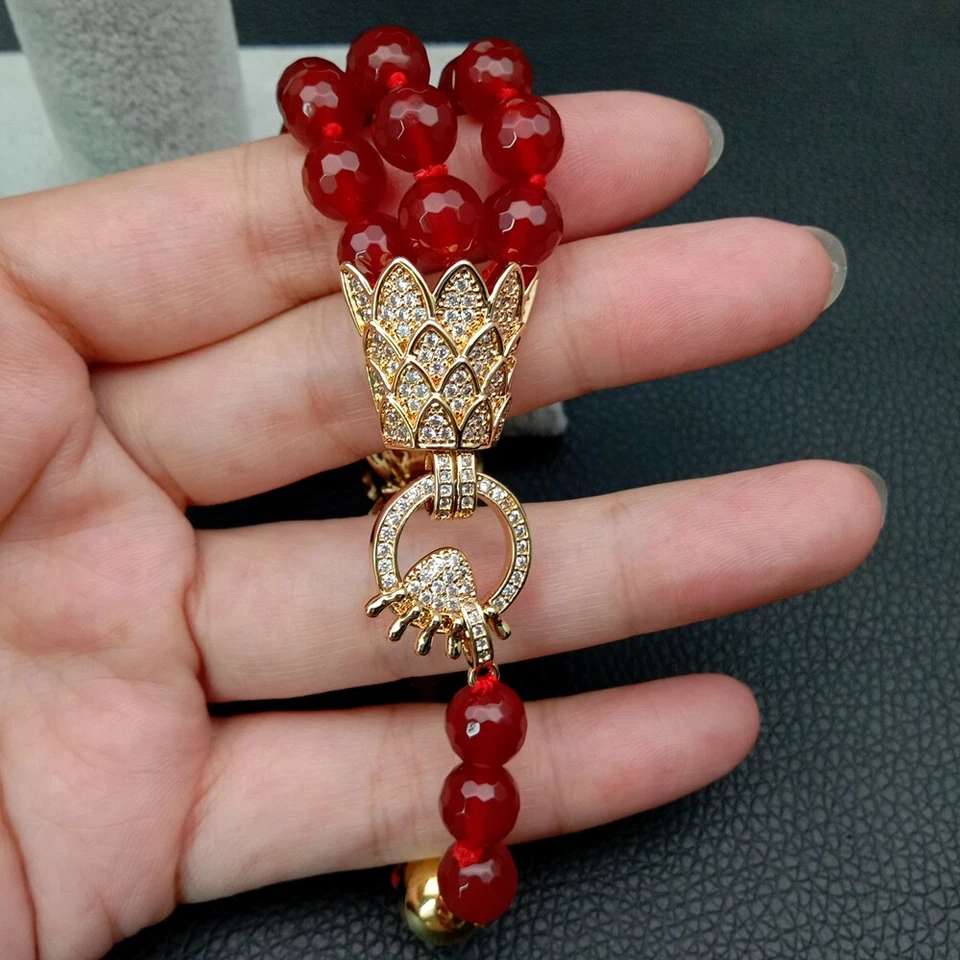 Brazalete Conector Dragón Pavimentado Circonita Cz Ágata Roja Facetada Redonda 8mm Foto 4 de 4