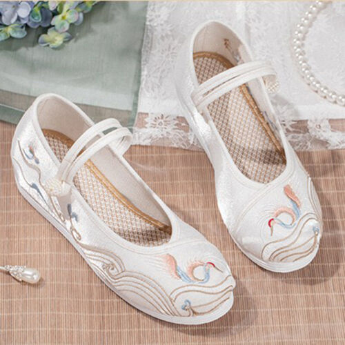 Lady Shoes Buckle Embroidered Floral Hidden Heel Ancient Hanfu Breathable Shoes - Picture 1 of 22