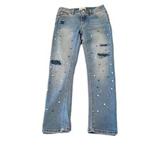 Jordache Jeans Girls Size 10 Blue Medium Wash Studded Patchwork Accents Stretch