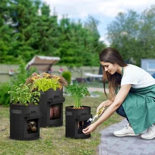 Potato Grow Bags with Flap 7/10 Gallon With Handle and Harvest Window, 5/10 Pack