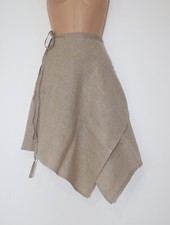 Women's Handmade Beige 100%  Linen Asymmetrical A-Line Wrap Around Skirt UK10