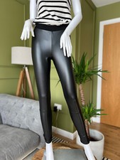 The White Company White Label Trousers Faux Leather Front Black Leggings Uk 10