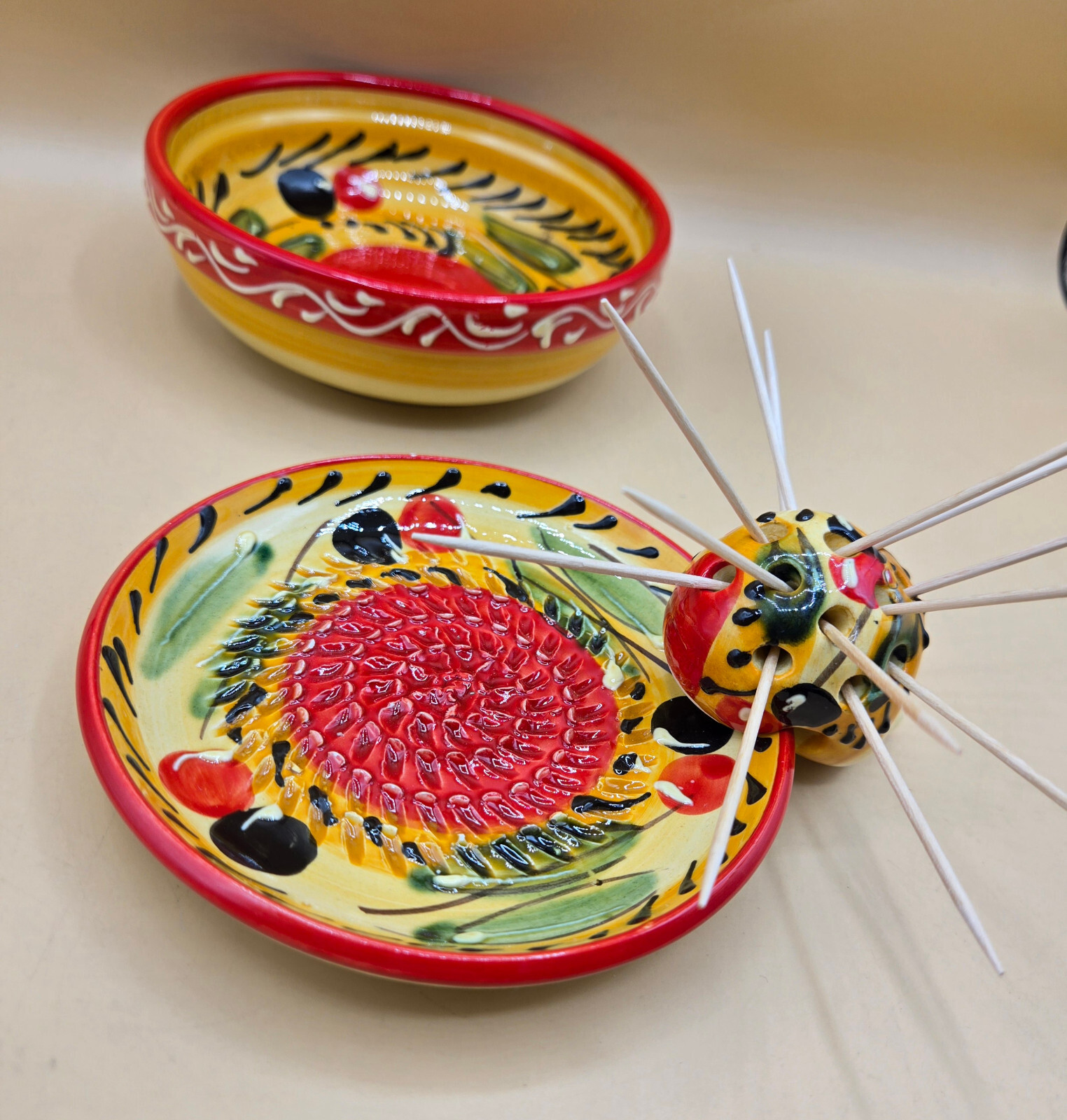 3pc Eleboraclon Artesanal Garlic Grater Zester Handmade & Painted Spain, EUC