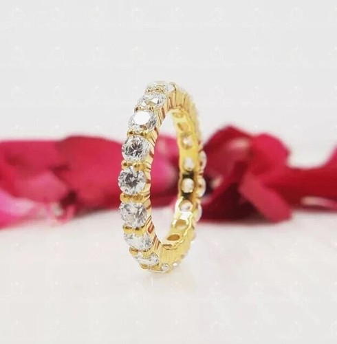 1.50 Ct Lab Created Diamond Round Eternity Wedding Band 14K Yellow Gold Plated - 第 5/11 張圖片