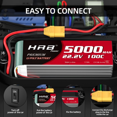2 PIEZAS HRB 6S 22.2V 5000mAh Lipo Batería 100C XT90 para RC Helicóptero Avión Quad - Imagen 6 de 6