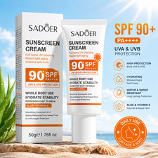 SPF90+ Sunscreen Cream Hydrating UV Protection Face Body Sun Block 50g UK