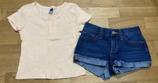 Girl's Old Navy Outfit Size 8 - Peach Ribbed Top w/Jean Shorts EUC