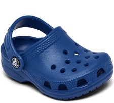 Crocs Littles Classic Blue Clogs Logo Strap Slip On Unisex Baby Shoes US Size 2