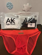 Mens Medium Mesh Bikini Underwear -3 Pack-NWT Red,Wht, Blk -Great Gift   