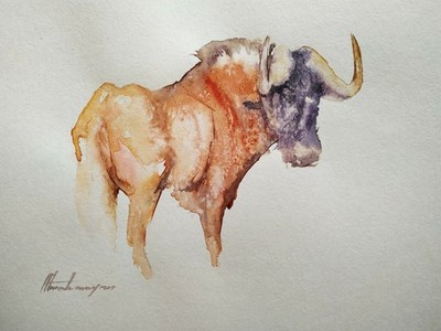 Gnu Animal Watercolor Artwork Handmade Original Painting On Paper