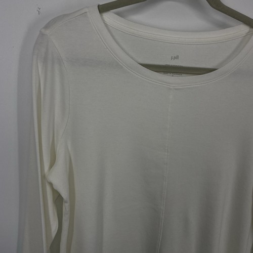 Camiseta J Jill Manga Larga Algodón Pima Cuello Redondo Mujer Talla Mediana Blanca Pullover - Imagen 10 de 11