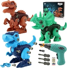 Dinosaur STEM Toys for Kids 3-5, Take Apart Dinosaur Toys with Electric Drill,