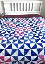 NEW Vintage Handmade Machine Stitched Quilt 72  X 87  , Triangles, Blue, Pink