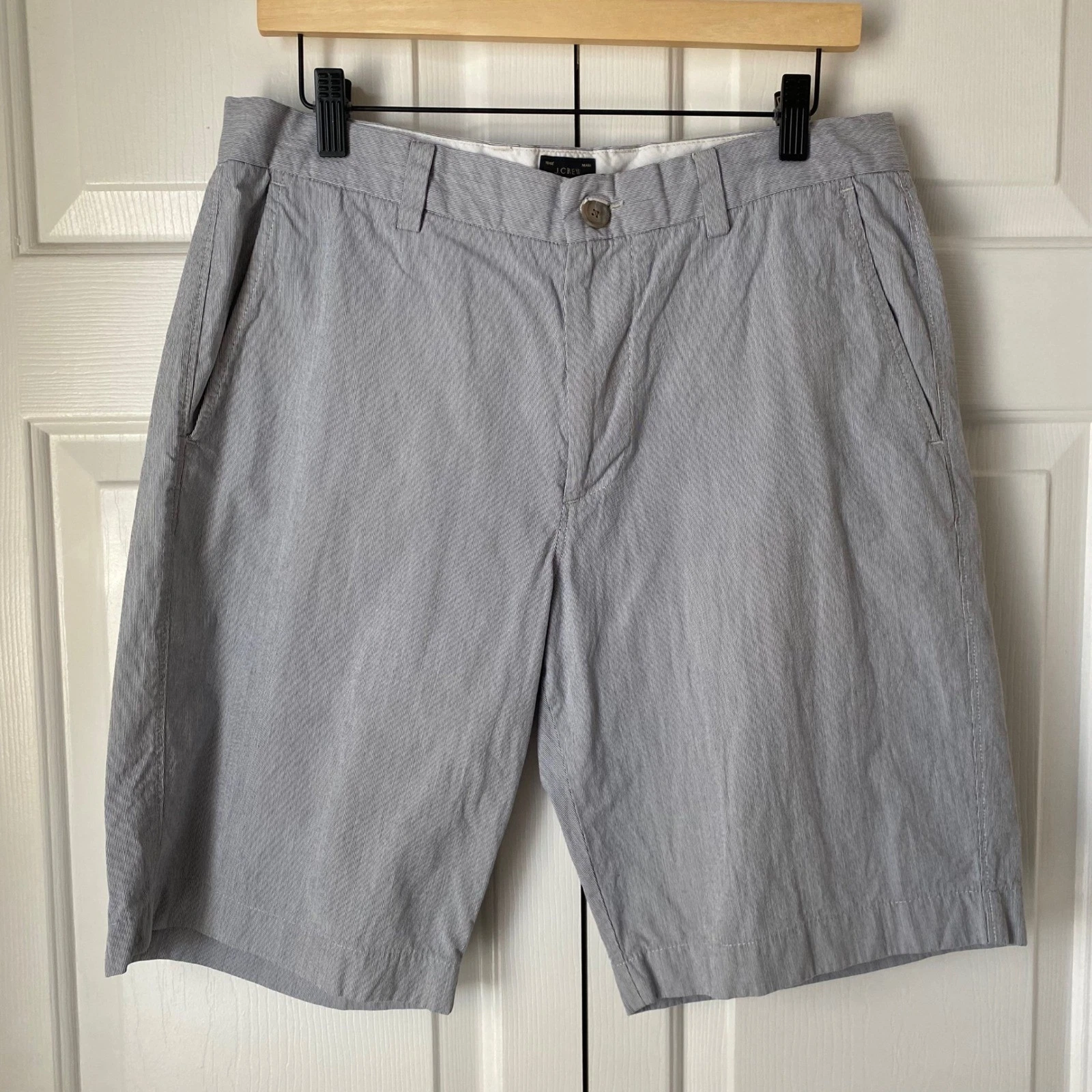 J.Crew Club Shorts Mens 33 Blue White Striped 11 Inseam Cotton Chino Preppy