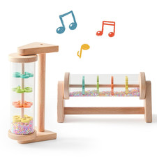 Wooden Soothing Rain Stick with Handle for 12 Months Babies Montessori Musical