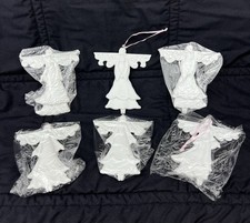 Set Of 6 Angel Bisque White Porcelain Christmas Ornaments 4  x 4.5  NEW In Box