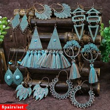 8pairs/set Ethnic Natural Stone Tassel Earrings Healing Turquoise Boho Jewelry