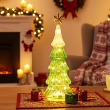 Tabletop Light Up Christmas Tree with Timer, Battery Operated Glass Christmas...