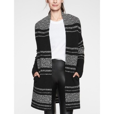 Athleta Wool Cashmere Panorama Point Black Marl Open Front Cardigan Sweater