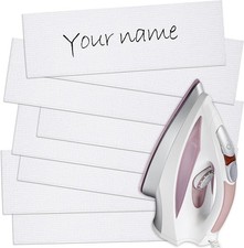 Outus 60 Pieces Iron on Fabric Name Labels for Clothing, 0.6 x 2 inch, White