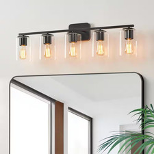 35.5 In. 5-Light Black Clemmon Vanity Light with Square Glass Shade