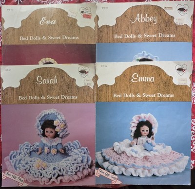 4 Vintage Bed Doll Crochet Patterns Pamphlets Dumplin Designs Eva Abbey Sarah