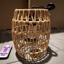 Rustic Rattan Battery Table Lamp, Remote Control, Timer, Warm White