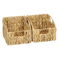 2-Pack Trapezoid Water Hyacinth Baskets with Handles 8.4L x 10.2W x 7.4H